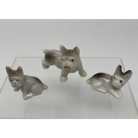 Vintage Porcelain Miniature French Bulldog Dog Figurine Set Of 3 Made In Japan - Picture 2 of 13